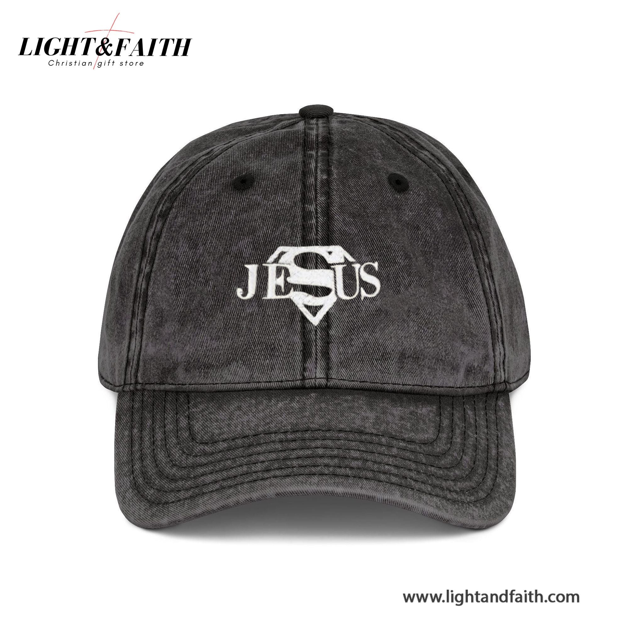 Jesus Superman Logo Embroidered Washed Black Dad Hat, Christian Baseball Cap, Faith Apparel Gift for Men and Women LAFH22